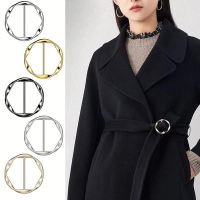 5pcs Fashion Metal Round Circle Clip Buckle Shawl T-Shirt Tie Clip Brooch Waist Buckle Versatile Clothing Ring Wrap Holder