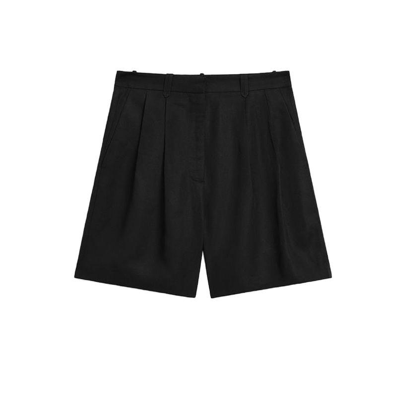 

MD Summer New Arrival Women s Clothing High-Intelligence Feeling Tongqin Casual Black Pleated Mid-Waist Shorts Cropped Pants 5035535 Black L