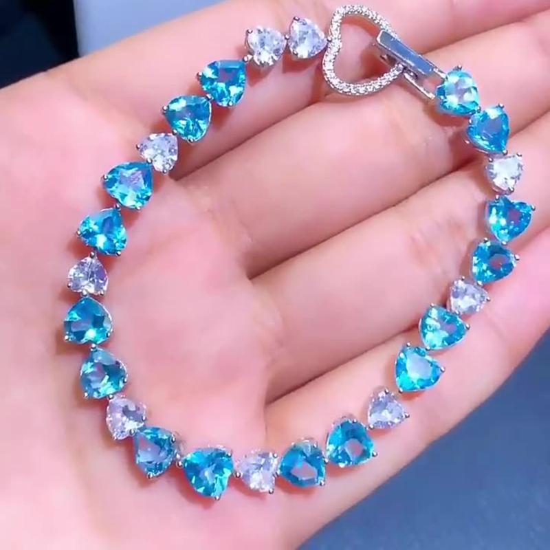 Imitation Natural for Swiss Blue Topaz Bracelet Luxurious Heart Bracelet Fashion Jewelry Gift for Women Girls