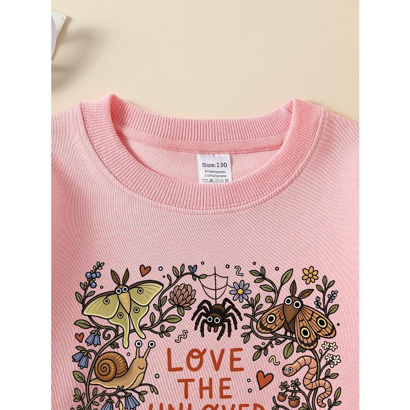 Girls' Long-sleeve Sweatshirt with Round Neck and Printed DesignLove The Unloved Pri Suitable for Spring and Autumn, Fashionable and Casual