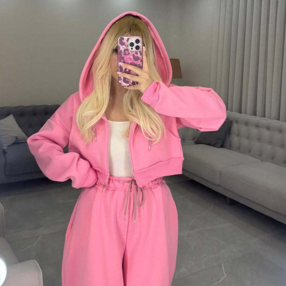 Dámský kardigan s kapucí a dlouhé kalhoty - dvoudílný set - evropský a americký styl