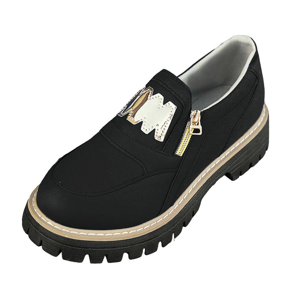Thick Soled Leather Loafers For Women Fashionable And Casual Zippered Slip British Casual Sandals for Women Casual Summer Wedge