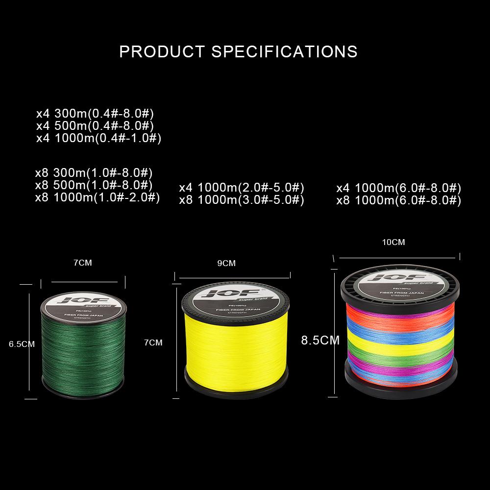 JOF X8 Braided Fishing Line 1000M 500M 300M 8 Strands MultiColor Multifilament Saltwater PE Line 20 30 40 50 60 80 100LB