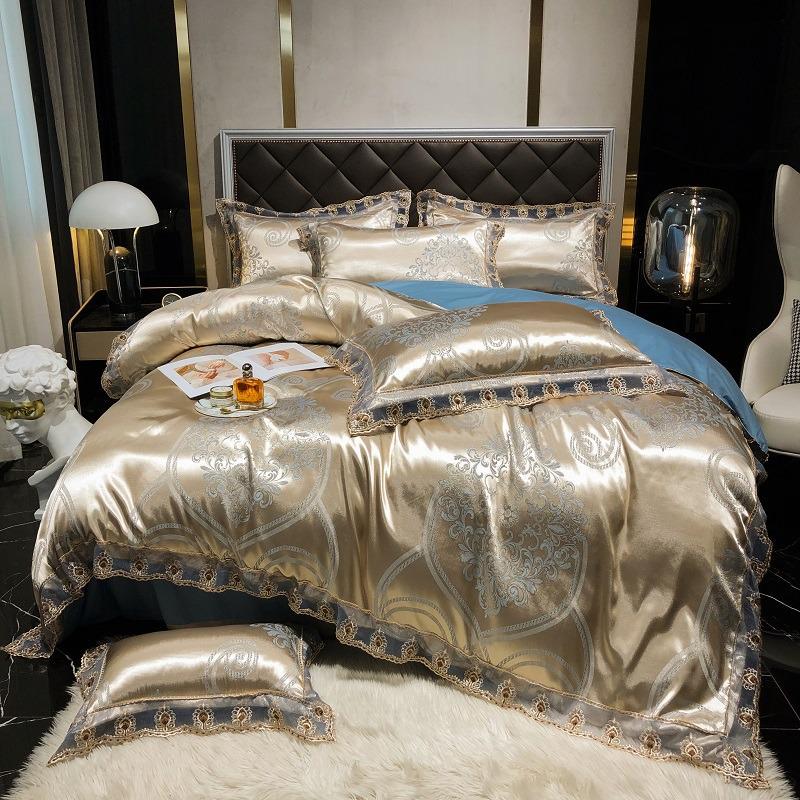 Luxury European Lace Trim Jacquard Silk Bedding Set