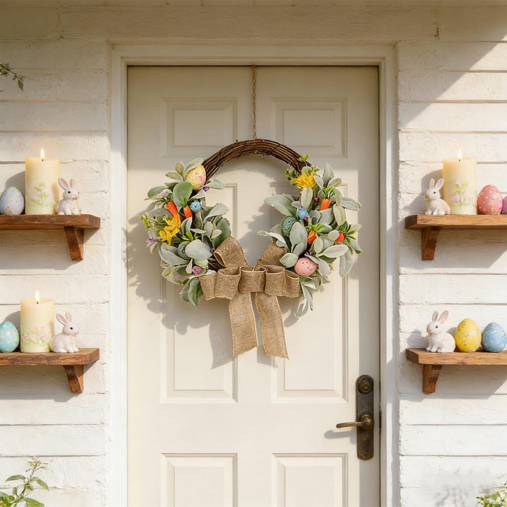 Osterkranz, Festliche Dekoration mit Schleifen und bunten Eiern | Außenkranz geeignet für Hochzeiten, Küchen, Familientreffen, Partys, Eingänge