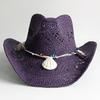 Bright Yellow Cowboy Straw Hats Beach Women Men  Shell and Pearl Accessories  Out Western Wide Brim Sun Hat  Sombrero