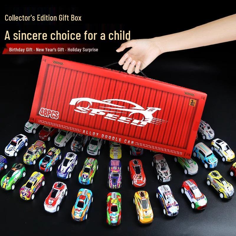 Children's Mini Alloy Pull-Back Toy Car Set In Gift Tin