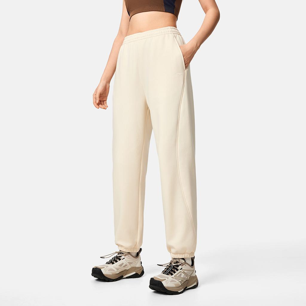 Li Ning Fitness Series Simple Training Anti-Static Antibacterial Far Infrared Thickened Warm Casual Knitted Sports Pants Women Pants AKLVC22-1