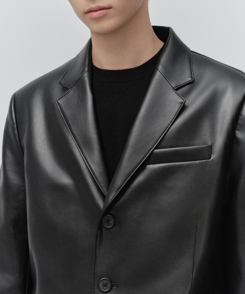 Musinsa Standard Synthetic Leather Oversized 3-Button Blazer [Black]