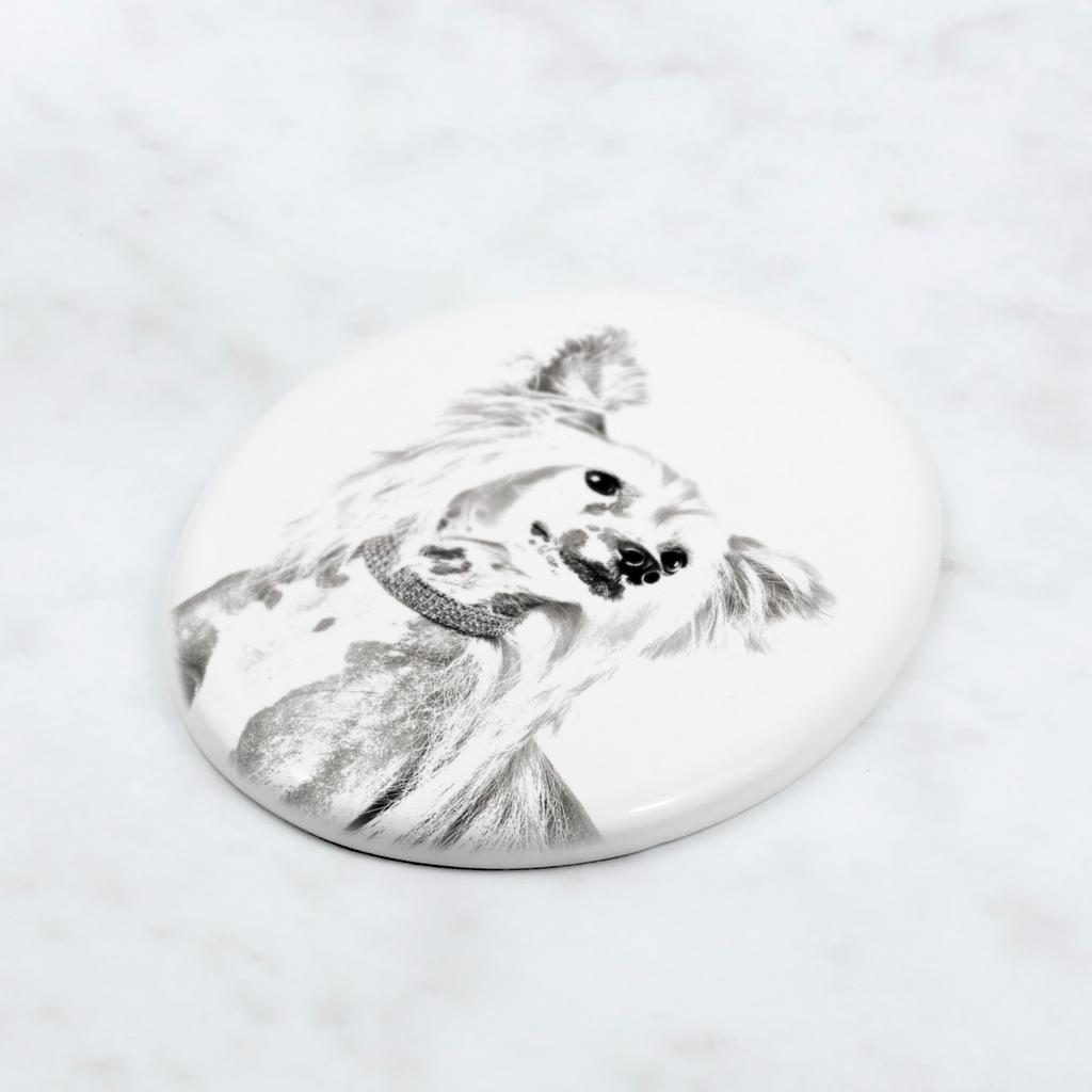 Chinese Crested Dog, Puff - Commemorative Plaque with a Photo of a Dog, Tombstone with a Print, Personalized Oval Plaque from the Art-Dog Brand