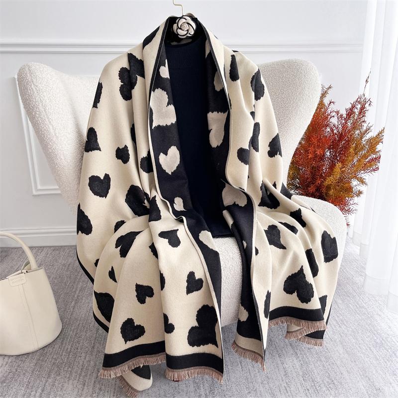 Luxury Winter Cashmere Scarf for Women Print Warm Pashmina Shawls Thick Blanket Lady Elegant Poncho Chunky Stoles Bufanda