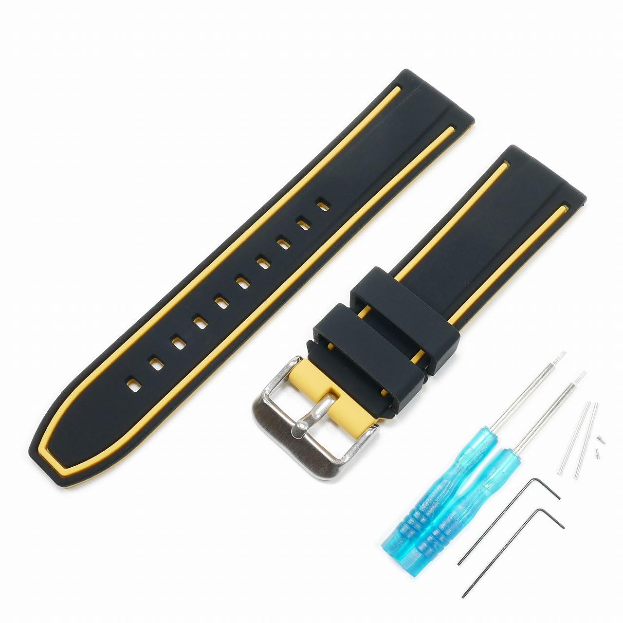 

No-brand BLANCPAIN x Swatch exclusive rubber strap with double black and yellow lines, 22mm lug width