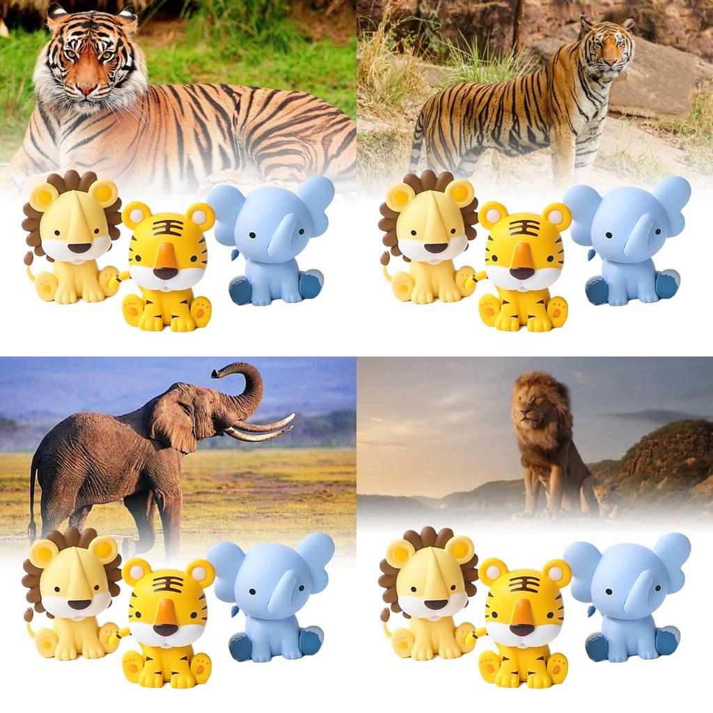 Adorable Pvc Animal Figurines Featuring Cute Tiger Lion And Elephant For Cake Decoration