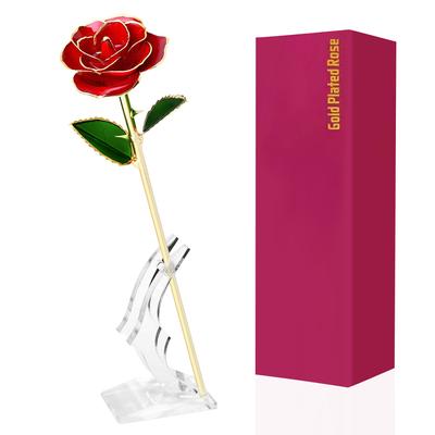24K Gold Plated Rose Artificial Flowers Gold Dipped Rose with Stand Valentine's Day Gift for Wife Girlfriend Mother Teacher