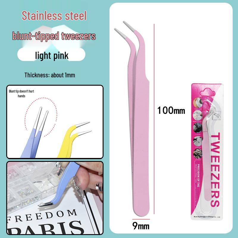 Colorful Stainless Steel Curved Tweezers for False Eyelashes and Planner Clips