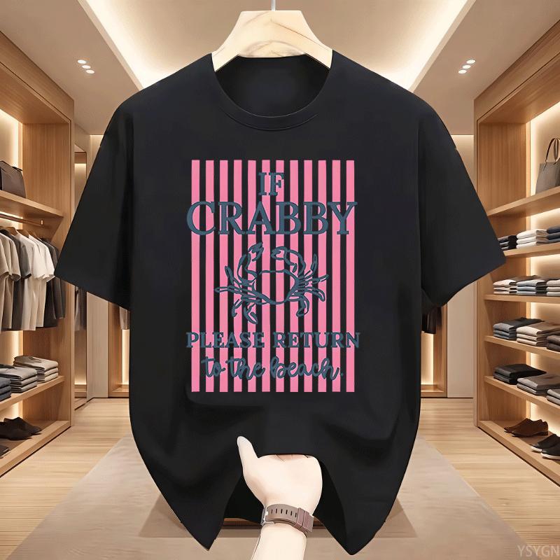 If Crabby Please Return To The Beach T Shirts Striped Short Sleeve Cotton Beach Vacation Tshirt Design Funny Crab Graphic Tees