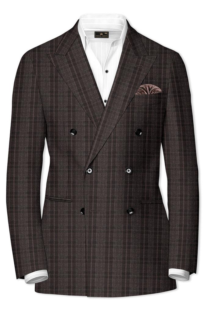 Thunder Brown Plaid Tweed Double Breasted Blazer
