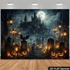 2D Flat Horror Castle-themed Background Fabric, Perfect for Halloween Parties To Create an Eerie and Terrifying Atmosphere
