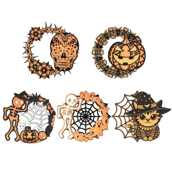 Halloween Door Sign Skeleton Ghost Cat Pumpkin Wooden Welcome Sign