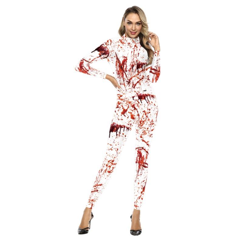 New Women's Halloween Ladies Jumpsuit Bloodstained Digital Printing Jumpsuit Performance Tights