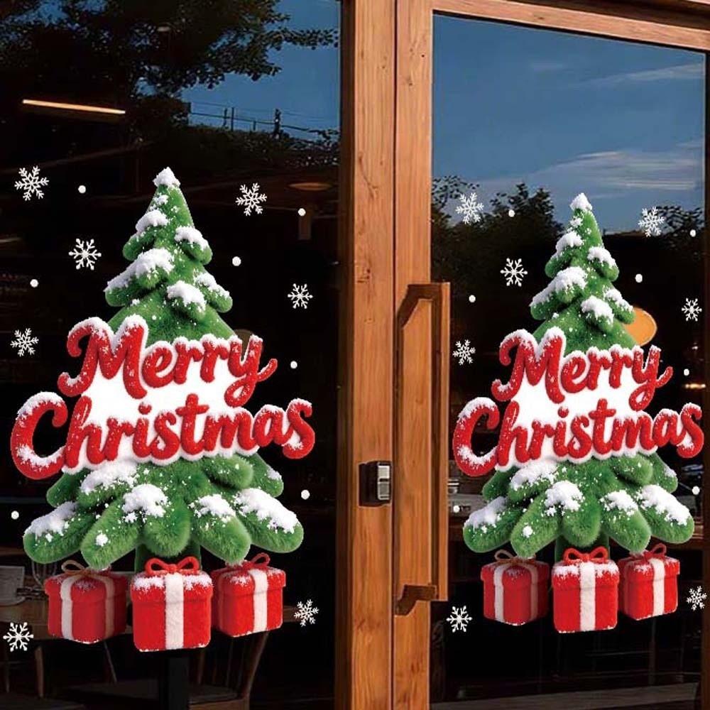 Double Sided Christmas Window Sticker Removable PVC Xmas Tree Mural Glass Door Decals Home Kitchen