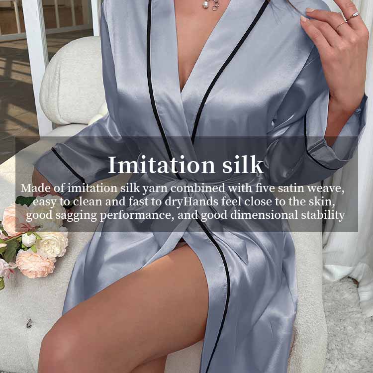 Damen Satin Morgenmantel V-Ausschnitt Kimono Bademantel Loungewear Kunstseide Nachtwäsche für Zuhause & Spa