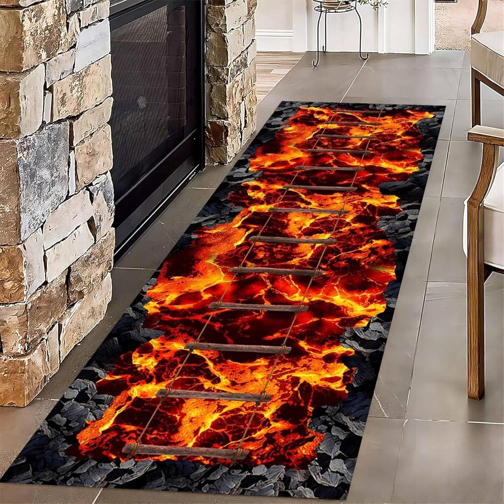 3D Optische Illusion Lava Brücke Druck Teppich Wasserabsorbierend Rutschfest Feuer Muster Dekor Fußmatte für Wohnzimmer Heimdeko