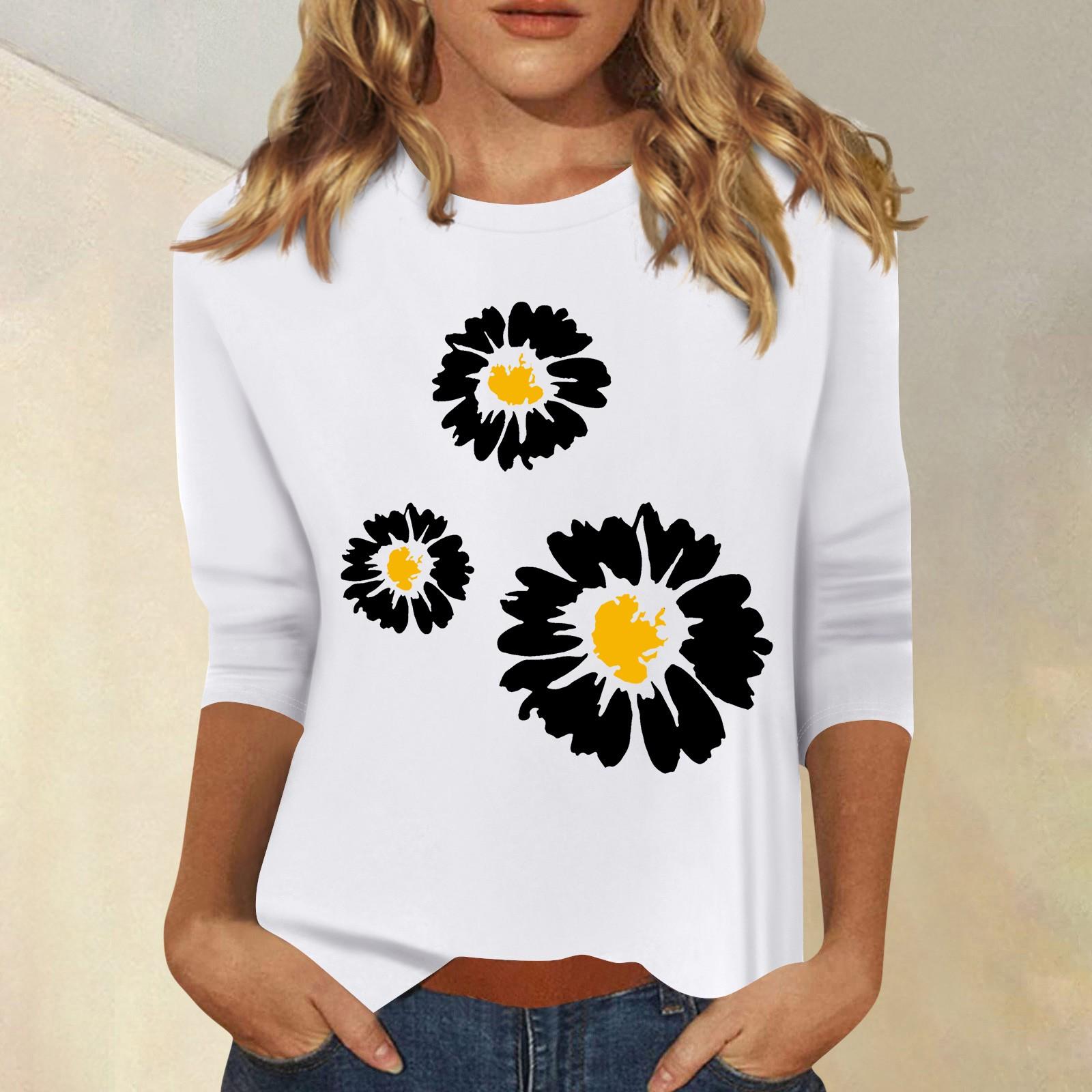 

Жіночий модний повсякденний топ із сімома рукавами та круглим вирізом XL білий