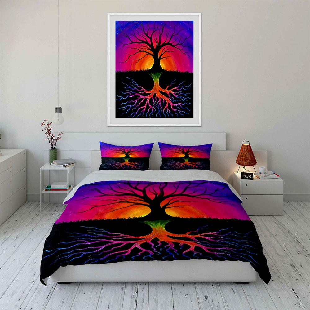 Colorful sunset tree design Bedding sets Duvet cover sets Duvet covers Pillowcases(1* Duvet Cover 2* Pillowcases without duvet insert)