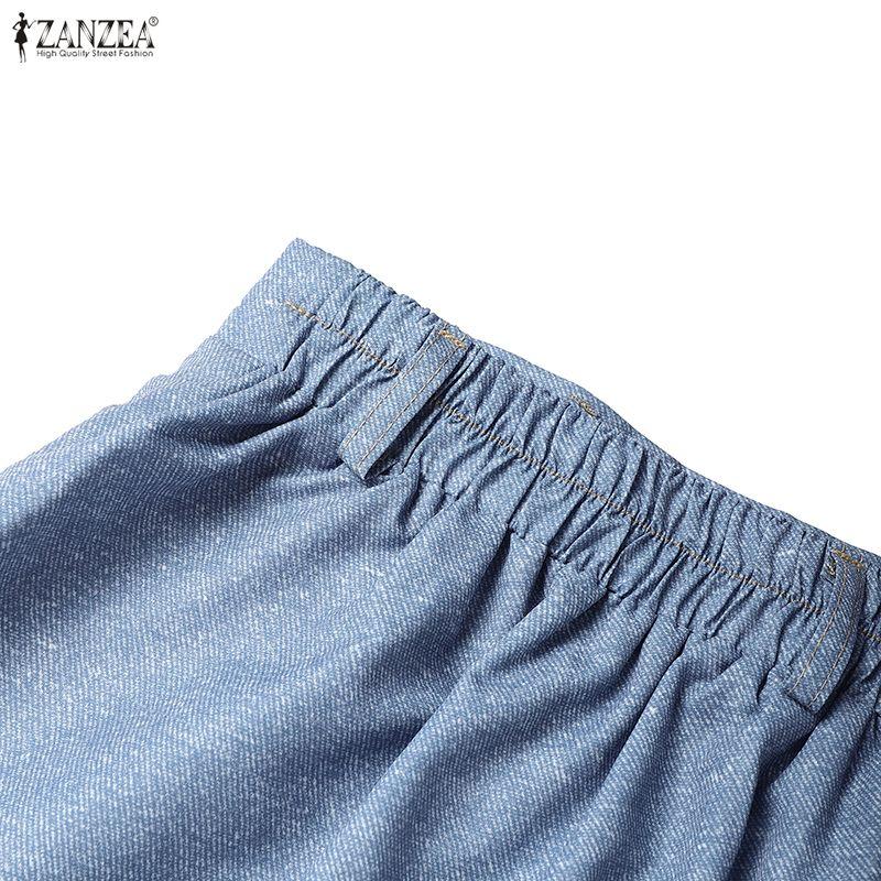 ZANZEA Fuste Florale Patchwork Casual pentru Femei cu Talie Elastică la Spate