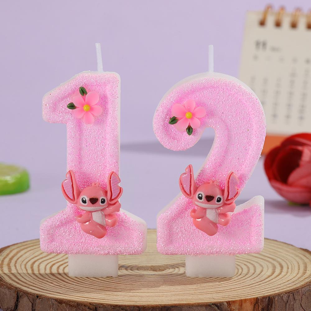 Cartoon Flower Number Candles - Pink Birthday Cake Decorations