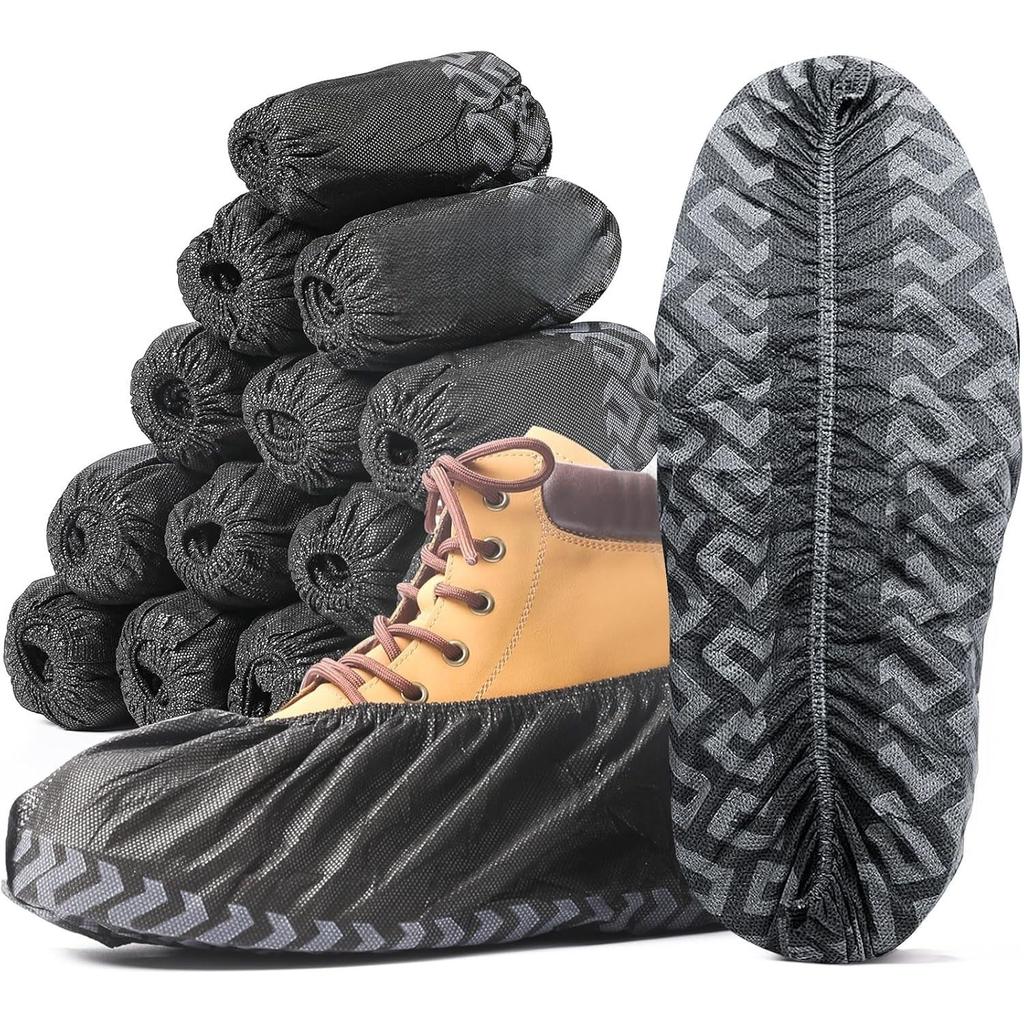100er Pack Überschuhe Einweg Rutschfest Schwarz Vliesstoff Stiefelabdeckungen für Innenräume Atmungsaktiv Rutschfest Langlebig Stiefel