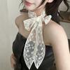 Y2K Women Narrow Long Scarf Solid Color Silk Black Bag Ribbon Headbands Choker Floral Lace Scarf