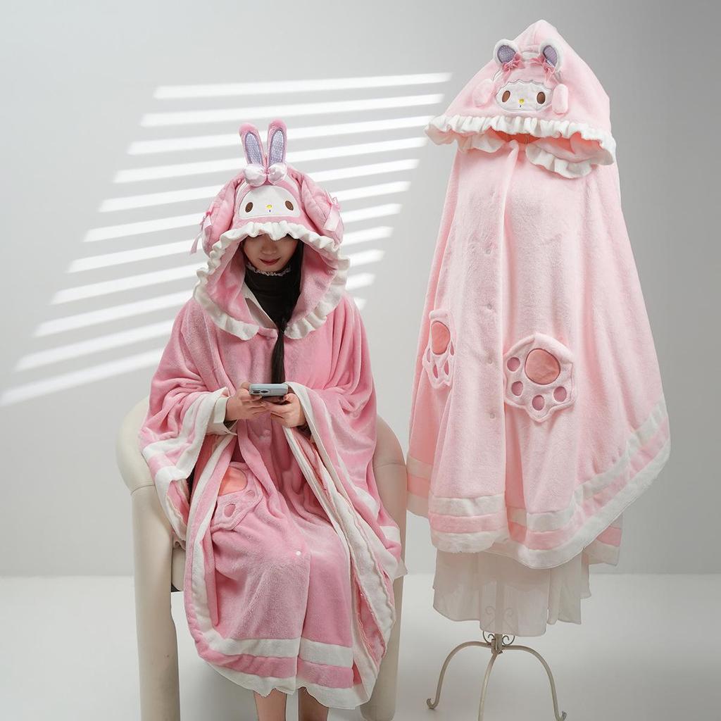 Cartoon Sheep Wool Blanket Shawl: Cozy Hooded Nap Cloak for Autumn & Winter