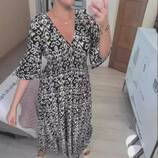 2024 V-Ausschnitt Einfarbiges Knopfkleid: Bequeme, lässige europäische & amerikanische Damenmode