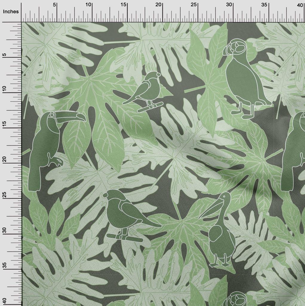 oneOone Cotton Flex Light Green Fabric Tropical Birds With Leaves Fabric For Sewing Printed Craft Fabric By The Yard 40 Inch