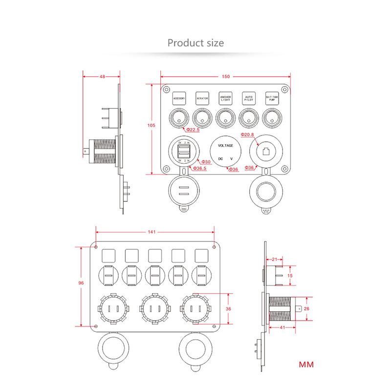 12v 24v 5 Gang Marine Boat Switch Panel Led Waterproof Circuit With Voltmeter Dual Usb For Boat Yacht Replacement Parts