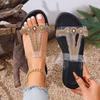 2026 Plus Size 43 Bohemian Style Flat Sandals for Women Summer New Fashionable Luxurious Rhinestone Casual Slippers