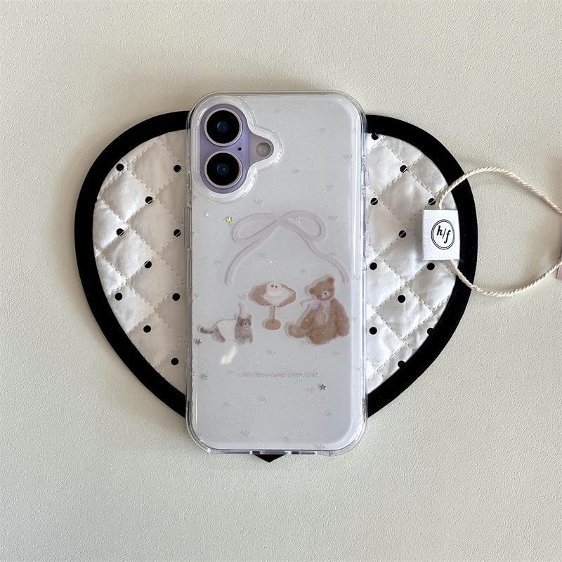 

Korean Style Panda Kitty Bow iPhone 17 Pro Max Case - Double Layer for Apple 16/15/14 iPhone 15