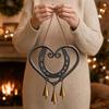 Vintage Copper Bell Pendant Metal Heart Shape Wind Chimes Pendant, Retro Distressed Love Three Bells Chime Chimes, Waterproof Rust-Proof Outdoor