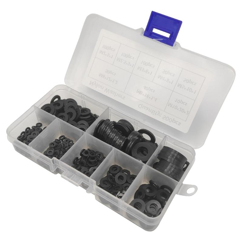 Pack of 500 Plastic Washers Washers Black Nylon Spacer Sleeves Plastic Washers Assortment Spacers 8 Size Washers Set