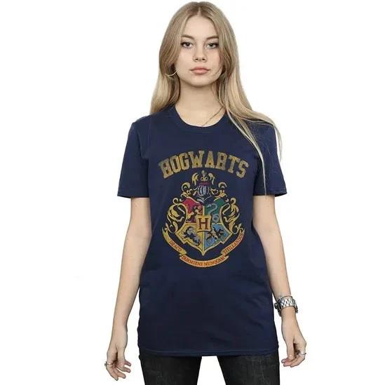 Harry Potter Hogwarts Crest Ladies Navy Blue Fitted T Shirt Harry Potter Tee S