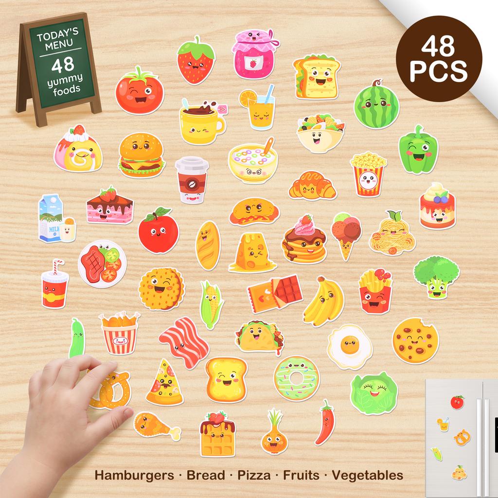 48/43Pcs Cute Fridge Magnets Color Rubber Soft Magnetic Sticker Fun Animal and Food Refrigerator Sticker Decor for Kid Learning