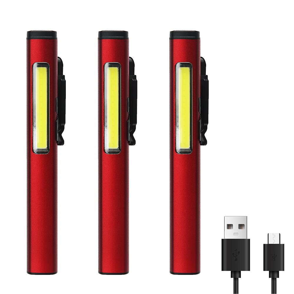 Usb Rechargeable COB Floodlight Flashlight XPE High Beam Aluminum Alloy Pen Clip Work Light Built In Battery with Tail Magnet