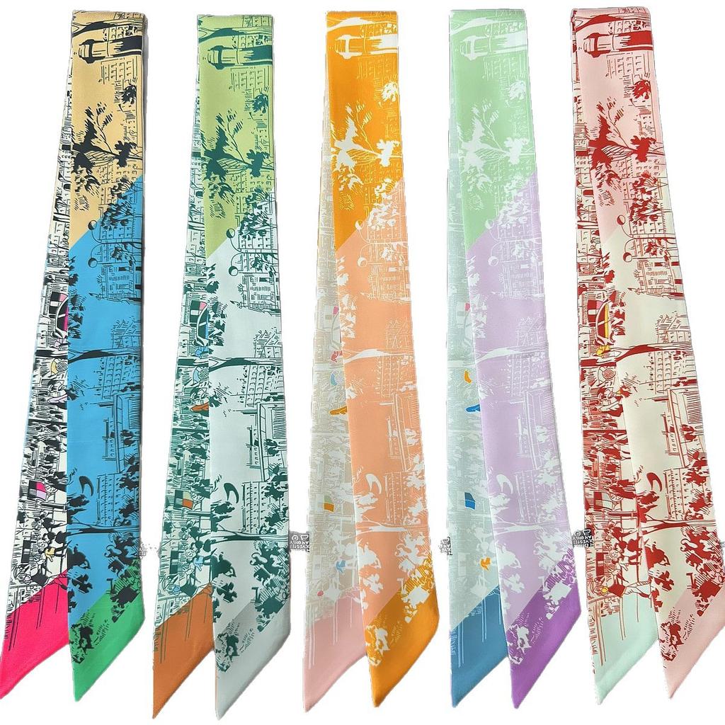 New slender strip double-layer scarf decorative silk scarf commuting spring and summer diagonal hair scarf versatile thin narrow streamer women