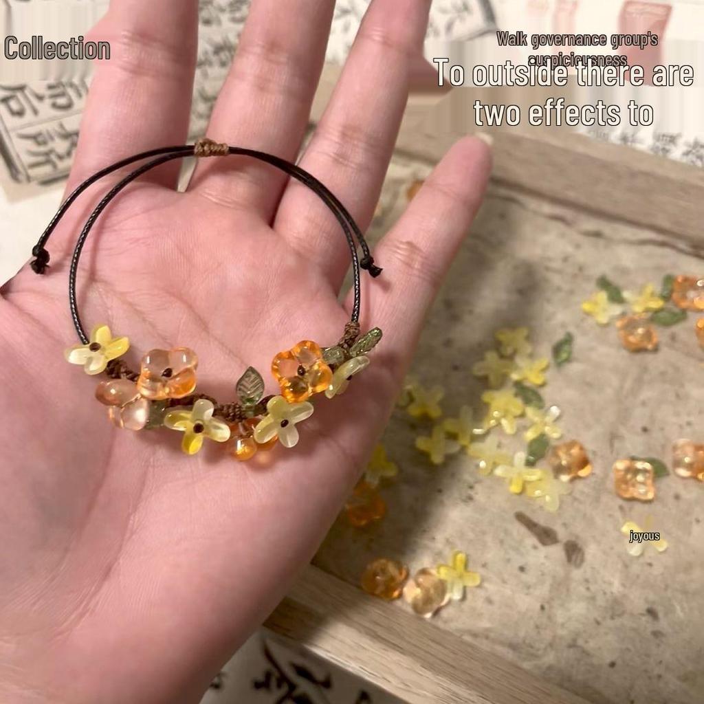 Laurel Flower Crushed Stone Adjustable Hand-Woven Bracelet - Versatile Irregular Design for Couples