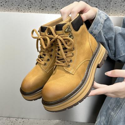 Damen Plateaustiefel Rutschfest Verschleißfest Komfort Damen Arbeits Kurzstiefel Trend Dicksohlige Motorrad Knöchelboots Botas Mujer