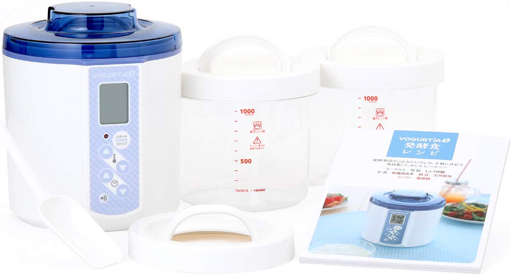 TANICA Yogurtia S Glass Container Set (Blue) with Temperature Control (25-70°C), Timer, and Buzzer, 1100ml, YS-01G-B