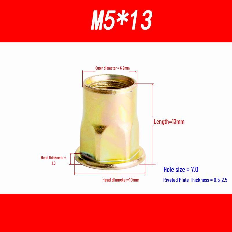 

Flat Head Hex Rivet Nut for M3-M12 - Half Hex Design, Pull-Out/Pull-Up Feature