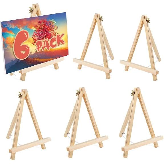 6 Pack 9 Inch Wood Easels, Easel Stand for Painting Canvases, Tripod, Kids Student Tabletop Easels for Painting, Art Craft Painting Easel Stand for